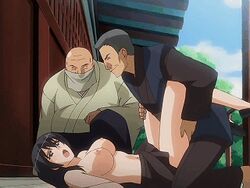 2boys animated black_eyes black_hair bouncing_breasts breasts helter_skelter kagami_miu long_hair multiple_boys nipples open_mouth oppai outdoors rape screen_capture sex spread_legs