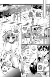 all_fours ass blush comic dog_collar dog_leash extreme_content humiliation like_a_dog monochrome nude oppai public_nudity slider text tied_hair translated tsubakiya_meguru twintails vagina