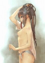 azusa_nakano_(k-on!) branch_(artist) branch_(blackrabbits) breasts brown_hair cat_tail clothing female female_only human human_only k-on! long_hair panties solo