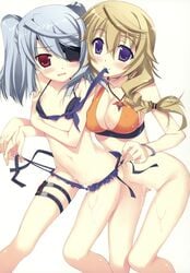 censored charlotte_dunois erect_nipples essentia eye_patch fujima_takuya infinite_stratos laura_bodewig mizugi panty_pull pussy_juice undressing wet