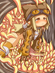 artist_request blonde_hair blush consensual_tentacles disgaea goggles orange_eyes tentacle thief thief_(disgaea) thighhighs vore