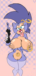 big_breasts black_nose blue_eyes blue_hair breasts ear_piercing earring female gusty_the_hedgehog_(slb) hair hedgehog nipple_piercing nipples nose nude piercing pussy slb solo tongue tongue_out