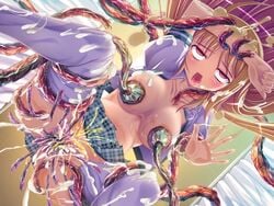 ahe_gao breast_sucking breasts censored clothing cum double_breast_sucking fucked_silly inflation lusterise panties pantyhose peeing rolling_eyes saikyou_mahou_shoujo_arina saliva skirt spread_legs stockings stomach_bulge sweat tentacle