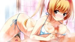 bikini censored game_cg kinomoto_misaki orange_hair panta penis renai_zero_kilometer swimsuit wet