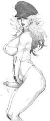 1futa breasts capcom choker crop_top dickgirl final_fight futa_only futanari hat highres human intersex kyura9een large_breasts long_hair long_image monochrome naughty_face penis poison_(final_fight) solo street_fighter tall_image tongue