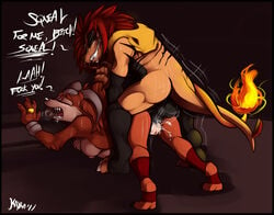 anal anthro canine fire fur furry houndoom husband hybrid lizard mel_the_hybrid pokemon ring scalie scrafty sweat wife