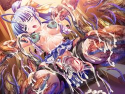 ahe_gao birth breast_sucking breasts censored clothing cum double_breast_sucking fucked_silly inflation lactation lusterise pregnant rolling_eyes saikyou_mahou_shoujo_arina saliva skirt spread_legs stomach_bulge sweat tentacle torn_clothes