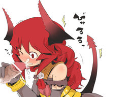 /\/\/\ age_regression bare_shoulders black_gloves blush bracelet censored cum cum_in_mouth demon_girl demon_tail elbow_gloves fellatio female gloves henoeno horns jewelry long_hair magic_penis maou_beluzel oral original penis penis_kiss red_eyes red_hair skull solo tail veins veiny_penis young yuusha_to_maou