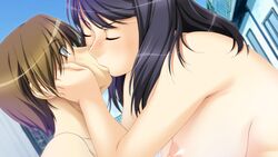 big_sister black_hair breasts brother_and_sister female game_cg human incest ino kissing little_brother male nipples older_female older_sister sister_scheme_2 straight yanagawa_misaki younger_brother younger_male