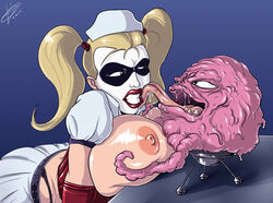 2girls batman:_arkham_asylum batman_(series) big_breasts black_panties black_thong black_underwear blonde_hair brain breasts crossover dc dc_comics devil_hs exposed_g-string exposed_panties exposed_thong exposed_underwear female g-string hair harley_quinn human krang licking multiple_girls nightmare_fuel nipples panties panties_showing panty_peek teenage_mutant_ninja_turtles tentacle thong thong_above_skirt thong_panties thong_showing thong_straps thong_underwear tmnt_1987 tongue tongue_out underwear yuri