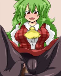 cameltoe censored feet footjob green_hair mystic_square open_mouth pantyhose red_eyes skirt touhou youkai yuka_kazami yuuki_shishin