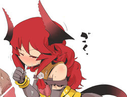 age_regression bare_shoulders black_gloves blush bracelet censored cum cum_in_mouth cum_string demon_girl demon_tail elbow_gloves female flaccid gloves half-closed_eyes henoeno horns jewelry long_hair magic_penis maou_beluzel original penis red_eyes red_hair skull solo tail veins veiny_penis young yuusha_to_maou