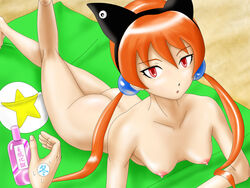 alisa_southerncross animal_ears arisa_southerncross ass breasts cat_ears keroro_gunsou low_twintails nipples nude orange_hair sweat tied_hair twintails