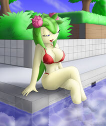 1girls anthro big_breasts bikini blue_eyes breasts cosmo_the_seedrian female green_hair hair knownvortex monster_girl nipples pool sega skimpy solo sonic_(series) swimsuit water