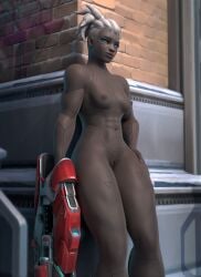 1girls 2026 3d 3d_(artwork) abs accurate_art_style african_female alley athletic athletic_female blue_eyes canadian_female city cybernetics cyborg dark-skinned_female ebony ebony_female gilf glowing_eyes grey_older high_resolution highres leaning leaning_against_wall looking_at_viewer mature_female medium_breasts muscular_female nude nude_female old older_female outdoors overwatch overwatch_2 pinup rekkakun ripped self_upload six_pack sojourn_(overwatch) solo solo_female thick_thighs vivian_chase wallpaper weapon