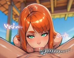 1boy ai_generated atom_eve beach blush breasts cabana clouds collarbone comic cum cum_in_mouth day deepthroat drool ejaculation english_text facial fellatio female first_person_view forest from_above green_eyes handjob heart_pupils hut image_comics invincible long_hair looking_at_penis looking_up makeup nsfw nude ocean open_mouth outdoors panel penis pov red_hair saliva samantha_eve_wilkins scrabblesart sky sound_effects speech_bubble sucking sweat text trees veiny_penis wooden_roof