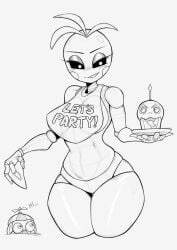 1girls animatronic anthro balloon_boy_(fnaf) bib big_ass big_breasts black_sclera blush chicken csr_ap07 cupcake_(fnaf) female female_only five_nights_at_freddy's five_nights_at_freddy's_2 fnaf grin looking_at_viewer monochrome panties robot_joints tagme toy_chica_(fnaf) toy_chica_(love_taste)