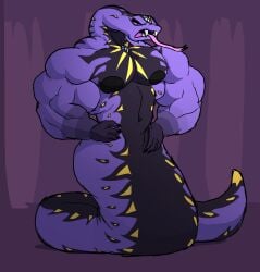 biceps black_belly hand_on_crotch long_neck male_only muscular ninjago no_visible_genitalia parttimeyeen_(artist) pecs purple_body python pythor_(ninjago) pythor_p._chumsworth_(ninjago) snake_tail textless