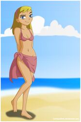 1girls bikini blonde_hair blue_eyes cartoongirls dc female female_only human kitten_(teen_titans) pink_bikini sarong solo teen_titans