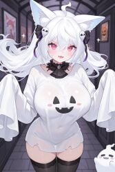 1girls ai_generated animal_ears big_breasts breasts clothing female fox_ears fox_girl ghost_girl hispanic_virtual_youtuber indie_virtual_youtuber latam_virtual_youtuber light-skinned_female light_skin long_hair looking_at_viewer pookyboo profanavtubers purple_eyes stockings vtuber white_hair