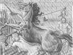 anal anal_sex being_watched breasts equine erection female feral forced_bestiality helpless horse human humiliation interspecies male penetration penis pussy rape restrained sex straight tied_to_fence tied_up unknown_artist zoophilia