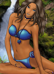 avatar_the_last_airbender bikini brown_hair dark-skinned_female dark_skin female female_only human jenkristo katara small_breasts solo straight_hair swimsuit tagme
