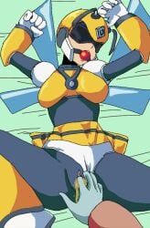 archie_comics ball_gag blindfold bondage cum cum_in_pussy cumming extraction female_robot femsub fingering honey honey_woman mega_man mega_man_(classic) robot robot_girl robot_master squirting unused_character vesper_woman wings