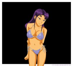 1girls 2d alien alien_girl alien_humanoid alien_look_like_human bikini blackfire dc dc_comics female komand'r purple_eyes purple_hair solo straight_hair tamaranean tan-skinned_female tan_skin teen_titans
