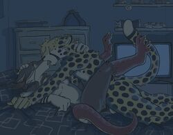 anthro balls breasts cheetah feline female fur furry jagon male scales sex tail television unknown_species