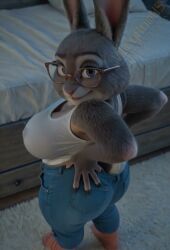 1girls ai_generated ai_video animated anthro ass_focus bbw big_breasts bonnie_hopps bunny bunny_girl bunny_tail chubby chubby_female crop_top disney fat female furry furry_female grey_fur high_angle huge_ass jeans mature mature_anthro mature_female milf nipple_bulge nipples_visible_through_clothing no_bra plump seductive shortstack solo tagme tight_jeans tight_pants touching_ass video vlrgromns zootopia zootropolis