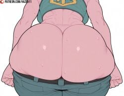 1girls ai_generated ass ass_focus boku_no_hero_academia close_up clothes_pull colored_skin from_behind haze911 huge_ass mina_ashido my_hero_academia pants pants_pull pink_skin solo sweat