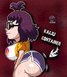1girls arrow arrow_(symbol) ass ass_focus bones_(studio) clothing dolphin_shorts english_text evil_container fat_ass female_only glasses godzilla_(series) godzilla_singular_point guiltygojisonic huge_ass huge_breasts kamino_mei mei_kamino meme meme_reference messy_hair orange_(studio) orange_eyes purple_hair side_view sideass sideboob solo_female sweat sweaty_ass t-shirt text thick_ass thick_butt thick_thighs titties toho toho_(film_company)