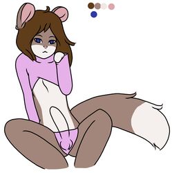 1boy anthro balls blue_eyes brown_hair bulge chinchilla crossdressing daniruu erection exposed femboy furry male male_only panties penis rodent shirt solo turtleneck underwear zarrotsu