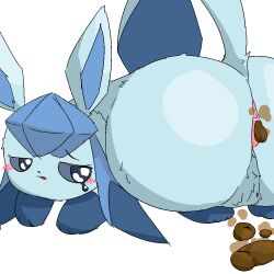 2026 all_fours ambiguous_gender anus ass ass_up blue_body blue_eyes blue_fur blush blush_lines bodily_fluids crying digital_media_(artwork) ears_up eeveelution embarrassed fart feces feral fur gaping gaping_anus generation_4_pokemon glaceon glistening glistening_eyes looking_at_viewer looking_back nintendo open_mouth pokemon pokemon_(species) presenting presenting_hindquarters raised_tail scat scatplay short_fur simple_background solo stink_fumes tail tears three-quarter_view toilet_paper_(pixiv) toony