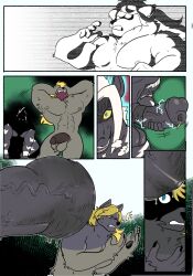2024 abs animal_genitalia animal_penis anthro armpit_hair balls big_penis black_body blinded blonde_hair bodily_fluids body_hair breath canid canine canis comic crouching dripping duo electricity equine_genitalia equine_penis expansion gaping gaping_urethra generation_5_pokemon genital_expansion genital_fluids genital_growth genitals grey_body growth hair hi_res huge_cock hyper hyper_genitalia hyper_penis imminent_vore long_hair male male/male mammal muscular muscular_anthro muscular_male neckfluff nintendo nipples nittoh open_mouth pecs penis penis_expansion penis_growth pokemon pokemon_(species) pokonuki precum precum_drip solar_flare springfield urethra vein veiny_penis vore white_hair wolf yellow_eyes zebstrika