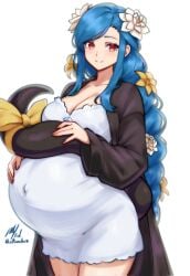 1girls blue_hair braid braided_hair cleavage dizzy_(guilty_gear) dress female female_only flower_in_hair fully_clothed guilty_gear maternity_clothes maternity_dress mature_female medium_breasts milf pregnant queen_dizzy ready_to_pop red_eyes rotomdocs single_braid smile solo tail very_long_hair wholesome