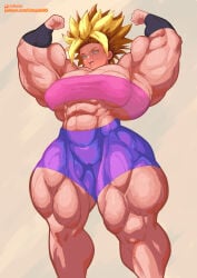 bigger_female cameltoe caulifla dragon_ball_super flexing hyper_muscles muscle_growth muscular_female octonado saiyan_female solo_female spandex_shorts strong_female super_saiyan tight_clothing toei_animation