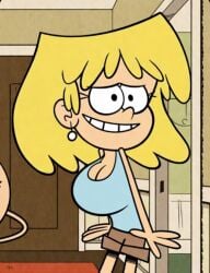 1girls accurate_art_style ai_edit alternate_breast_size big_breasts blonde-haired_female blonde_female blonde_hair blonde_hair_female blue_shirt breasts edit edited female female_focus female_only hanging_breasts huge_breasts lori_loud nickelodeon screenshot_edit short_hair short_pants smile smiley_face the_loud_house