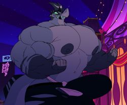 big_bulge big_pecs bulge chaz_(helluva_boss) flexing growth helluva_boss hyper_muscles male_only muscle_growth muscular parttimeyeen_(artist) pecs ripped_clothing ripped_pants shark