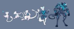 2016 3_toes 4_fingers abs absurd_res anthro barely_visible_genitalia barely_visible_vulva blue_eyes body_size_growth breast_growth breasts crystal crystal_horn english_description feet female finger_expansion fingers floating generation_1_pokemon genitals grey_background grey_body growth hi_res horn horn_growth legendary_pokemon long_tail metroid mew_(pokemon) muscle_growth muscular muscular_anthro muscular_female nintendo nipples phazon pink_body pokemon pokemon_(species) pseudo_horn simple_background size_transformation solo standing tail toes transformation transformation_sequence vein vulva xylem