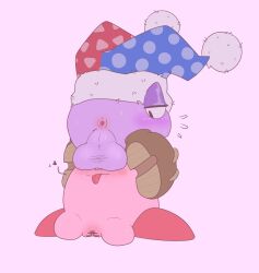 2023 anus ariarik_o0 backsack balls balls_on_face ballsack big_balls biped black_eyes blush blush_lines bodily_fluids body_blush censor_bar censored censored_genitalia censored_vulva clothing digital_drawing_(artwork) digital_media_(artwork) drooling duo english_description facesitting female female_on_bottom flying_sweatdrops fool's_hat genitals hat headgear headwear heart_symbol hi_res ineffective_censorship kirby kirby_(series) looking_at_another looking_at_partner looking_back looking_back_at_another looking_back_at_partner male male/female male_on_top marx_(kirby) nintendo obscured_eyes on_bottom on_top perineum pink_body pink_vulva puffy_anus purple_anus purple_background purple_balls purple_body purple_eyelids purple_perineum red_body saliva saliva_on_tongue simple_background sitting sitting_on_another sweat sweatdrop these_aren't_my_glasses three-quarter_view tongue tongue_out vulva vulva_blush waddling_head
