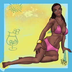 beach brown_hair brown_skin cleavage dark-skinned_female dark_skin donni dreadlocks futurama hairlocs hips labarbara_conrad looking_at_viewer pose sand sideboob small_waist source_request sun thick_hips wide_hips