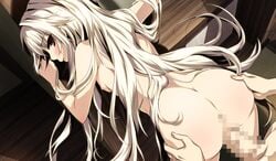 ass ass_grab bent_over censored doggy_style female from_behind g_yuusuke game_cg highres kajiri_kamui_kagura kyougetsu_sakuya long_hair looking_back nipples nude penis red_eyes sex shinza_bansho_series very_long_hair white_hair