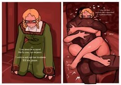 1boy 1girls 2d 2koma athletic athletic_female barefoot bed blonde_hair braided_hair clenched_toes clothes clothing comic completely_nude couple dark-skinned_male dark_skin dialogue dolecat dress elden_ring english_text feet female fromsoftware green_dress green_eyes heart heart_symbol highres human human_male imminent_impregnation instant_loss_2koma interracial leg_lock legs_crossed light-skinned_female light_skin love male mating_press muscular muscular_male naked necklace nude nude_female nude_male on_bed pillow rya_(elden_ring) sex sex_on_bed shivering size_difference snake_girl spread_toes straight tarnished text toe_curl toes unseen_male_face wholesome wholesome_couple wholesome_end wholesome_instant_loss wholesome_sex