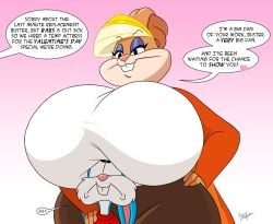 aeolus06 anthro anthro_on_anthro big_breasts bigger_female blonde_hair bloxwhater blue_body boob_hat breast_play breast_rest breasts buckteeth buster_bunny clothed clothing duo ears_as_hair female female_anthro gulp hair hair_bun_ears hand_on_shoulder hands_on_hips heart helpless huge_breasts hyper hyper_breasts imminent_rape imminent_sex lagomorph leporid looking_up_at_partner makeup male male/female mammal mature_anthro mature_female multicolored_body multicolored_hair no_escape obsessed patricia_bunny rabbit scared scared_expression size_difference smaller_male smile the_looney_tunes_show thick_thighs tiny_toon_adventures topwear two_tone_body two_tone_hair valentine's_day warner_brothers wide_eyed wide_hips worried worried_look