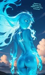 1girl 1girls ai_generated ass ass_focus back_tattoo blue_eyes blue_hair blue_skin completely_nude completely_nude_female cosmere female female_only flying ghost ghost_girl looking_at_viewer looking_back naked naked_female ndsilver059 rear_view small_breasts solo solo_female solo_focus spirit spren stormlight_archive sylphrena