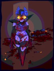 amphibian anthro blood bodily_fluids chappie_(squeakygears) covered_in_blood death duo female frog gore gunkshot humanoid knives_(squeakygears) looking_at_viewer machine robot robot_humanoid