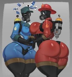 2girls blu_pyro_(tf2) csarphong female fempyro red_pyro_(tf2) tagme team_fortress_2 tf2 valve