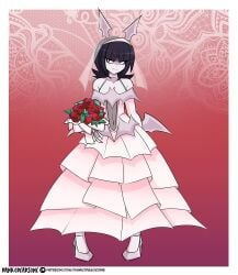 1boy 2020s 2024 2d alternate_version_at_source alternate_version_available artist_logo artist_name bangs black_eyes black_hair bouquet clothed clothed_male clothing color crossdressing crossdressing_(mtf) crossdressing_male dankodeadzone detailed_background dress eyebrows eyebrows_visible_through_hair femboy femboy_only full_color fully_clothed gradient_background half-closed_eyes heels high_heels humanoid laura_(dankodeadzone) laura_bangor_(dankodeadzone) looking_at_viewer male male_only medium_hair non-nude original pale-skinned_male pale_skin rose_(flower) short_hair solo spiked_hair spiky_hair straight_bangs vampire variant_set wedding_dress wedding_veil white-skinned_male white_dress white_heels white_high_heels white_skin