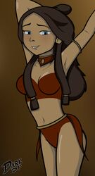 avatar_the_last_airbender blue_eyes bra brown_hair dark-skinned_female dark_skin darkdp female female_only fire_nation_clothing human katara nickelodeon panties small_breasts solo straight_hair tagme water_tribe